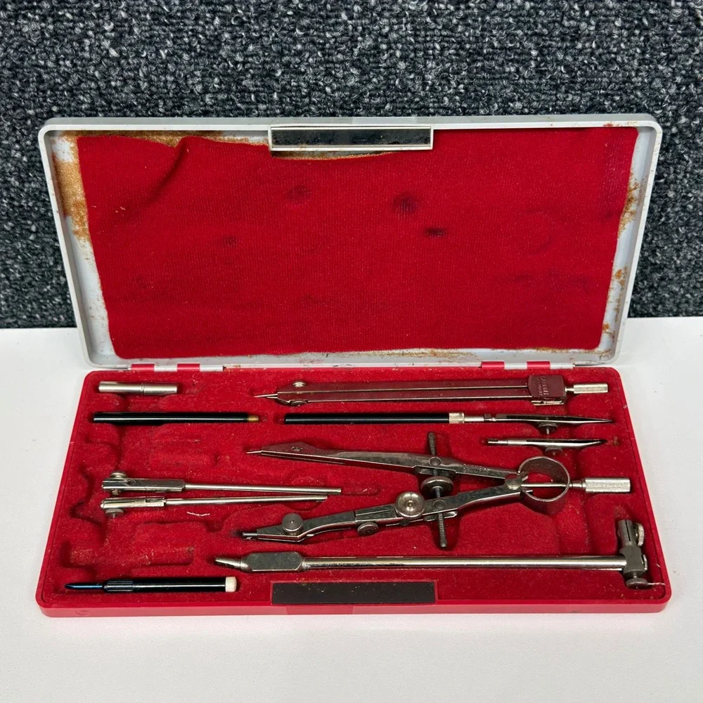 Vintage‎ Carroll 1109 Drafting Tool Set Compass Geometry Kit West Germany Case